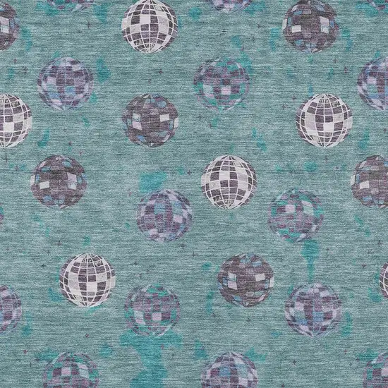 Teal Blue And Gray Geometric Washable Indoor Outdoor Area Rug Photo 3
