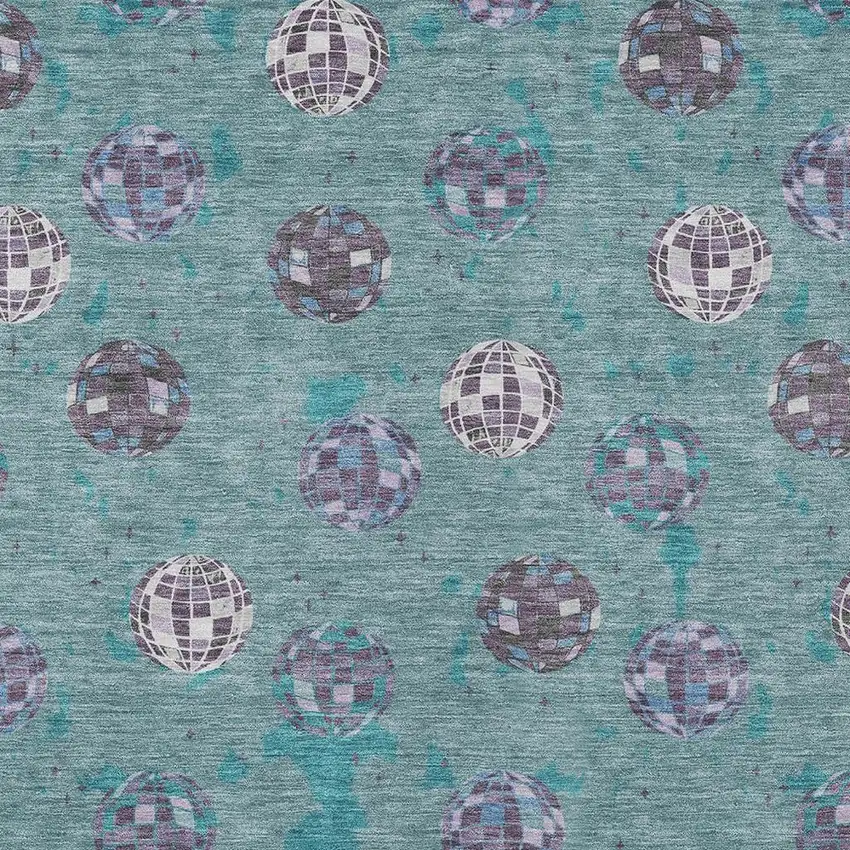 Teal Blue And Gray Geometric Washable Indoor Outdoor Area Rug Photo 3