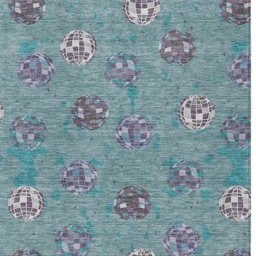 Teal Blue And Gray Geometric Washable Indoor Outdoor Area Rug Photo 5