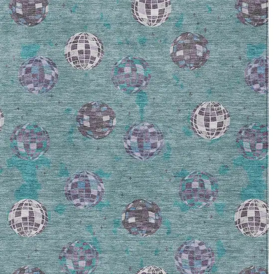 Teal Blue And Gray Geometric Washable Indoor Outdoor Area Rug Photo 5