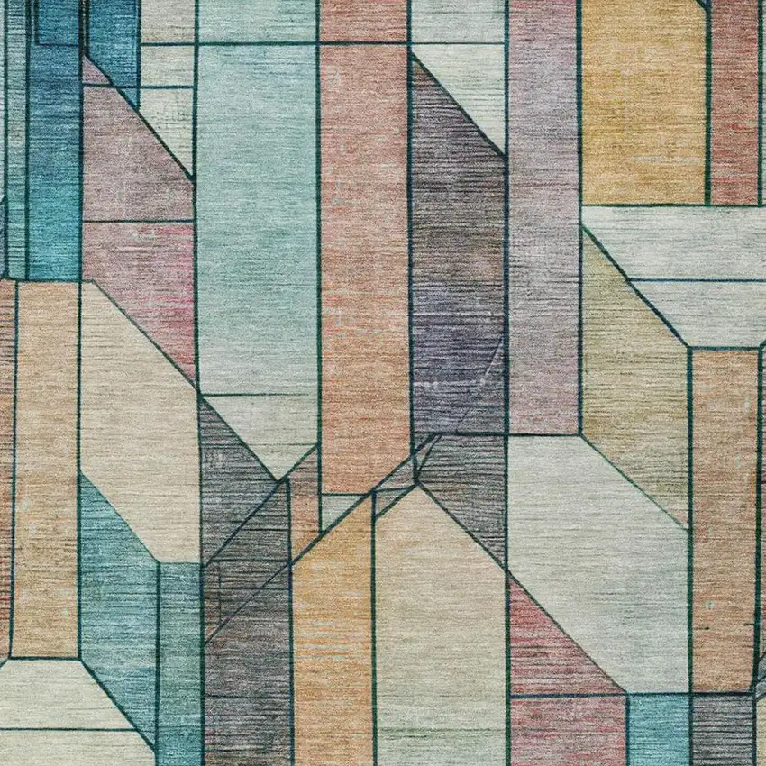 Teal Blue And Gray Geometric Washable Indoor Outdoor Area Rug Photo 4