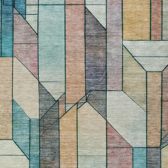 Teal Blue And Gray Geometric Washable Indoor Outdoor Area Rug Photo 1