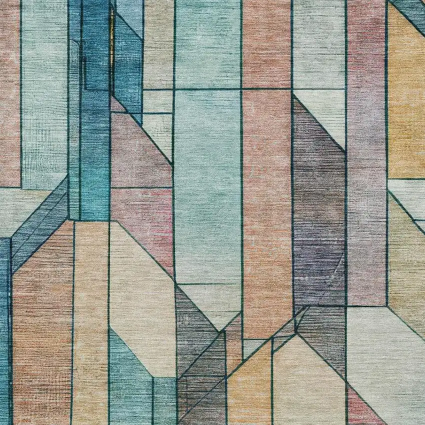 Teal Blue And Gray Geometric Washable Indoor Outdoor Area Rug Photo 9