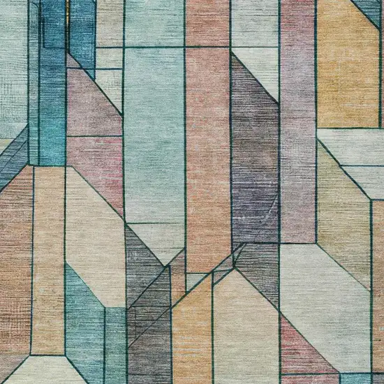 Teal Blue And Gray Geometric Washable Indoor Outdoor Area Rug Photo 5