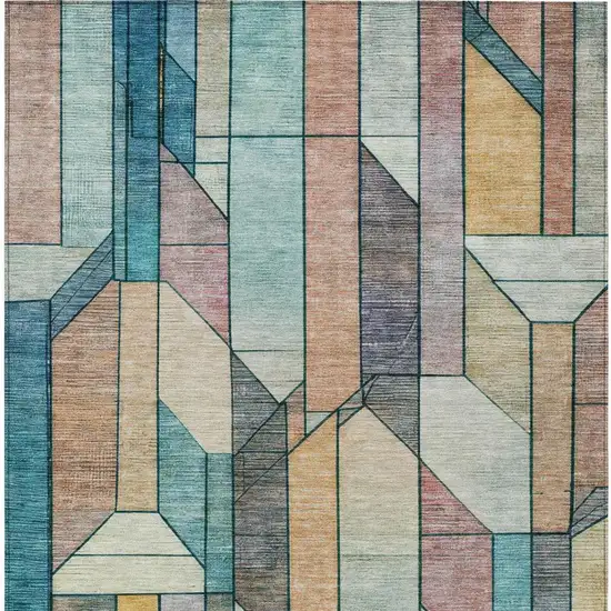Teal Blue And Gray Geometric Washable Indoor Outdoor Area Rug Photo 7