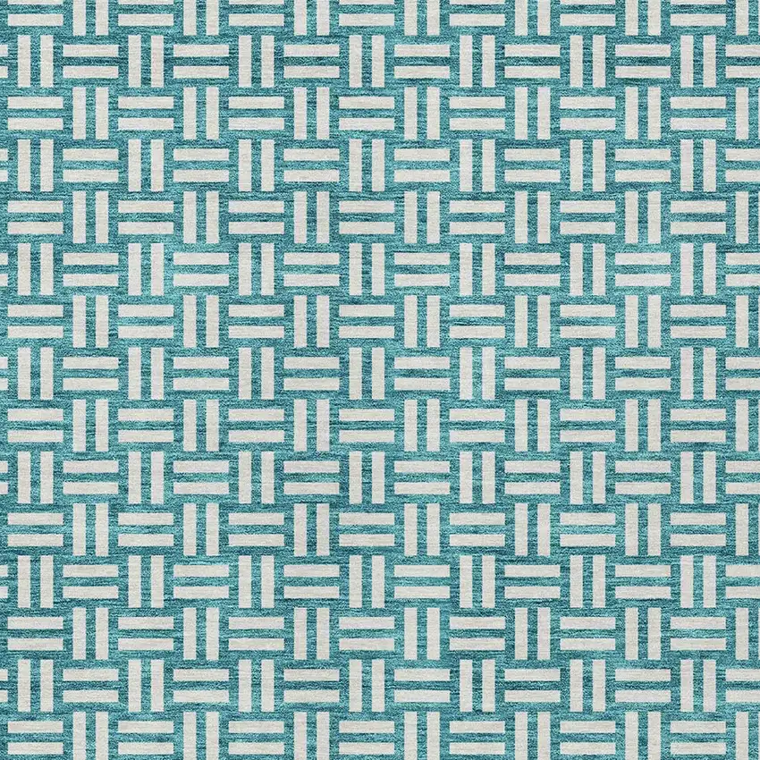 Teal Blue And Gray Geometric Washable Indoor Outdoor Area Rug Photo 6
