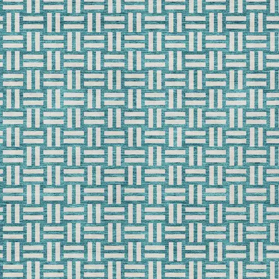Teal Blue And Gray Geometric Washable Indoor Outdoor Area Rug Photo 6