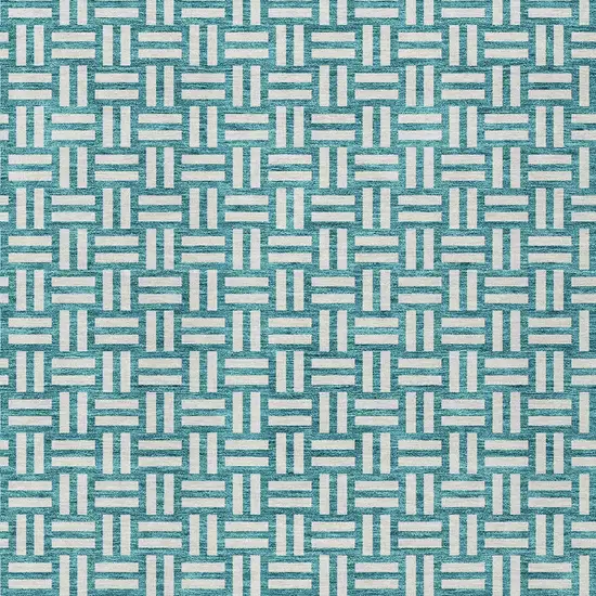 Teal Blue And Gray Geometric Washable Indoor Outdoor Area Rug Photo 6