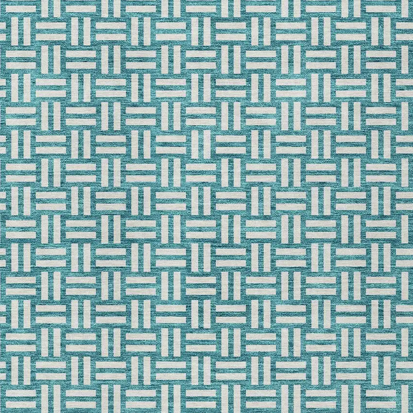 Teal Blue And Gray Geometric Washable Indoor Outdoor Area Rug Photo 6