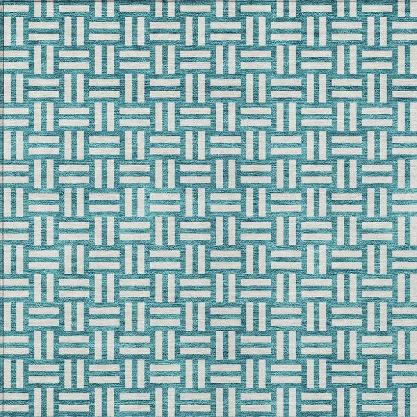 Teal Blue And Gray Geometric Washable Indoor Outdoor Area Rug Photo 6
