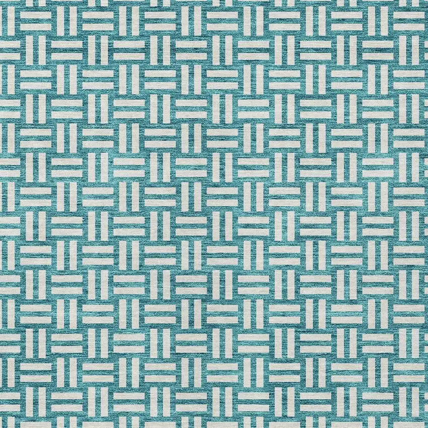 Teal Blue And Gray Geometric Washable Indoor Outdoor Area Rug Photo 6