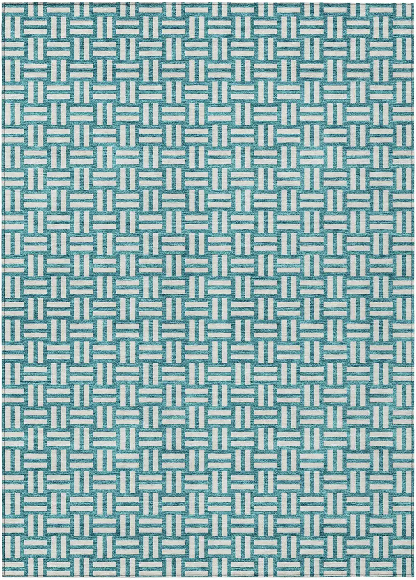 Teal Blue And Gray Geometric Washable Indoor Outdoor Area Rug Photo 2