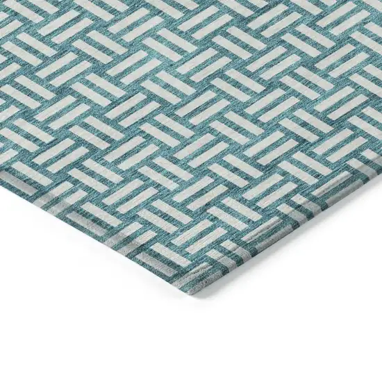 Teal Blue And Gray Geometric Washable Indoor Outdoor Area Rug Photo 5