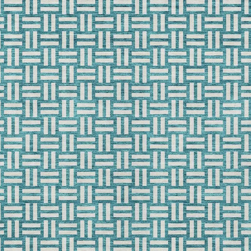 Teal Blue And Gray Geometric Washable Indoor Outdoor Area Rug Photo 6