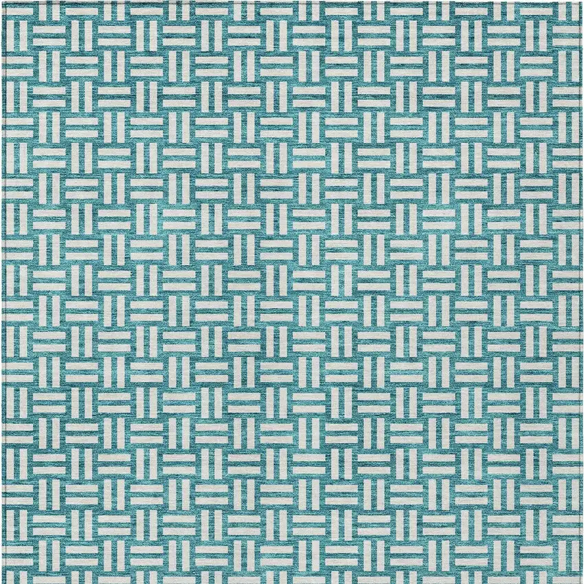 Teal Blue And Gray Geometric Washable Indoor Outdoor Area Rug Photo 7