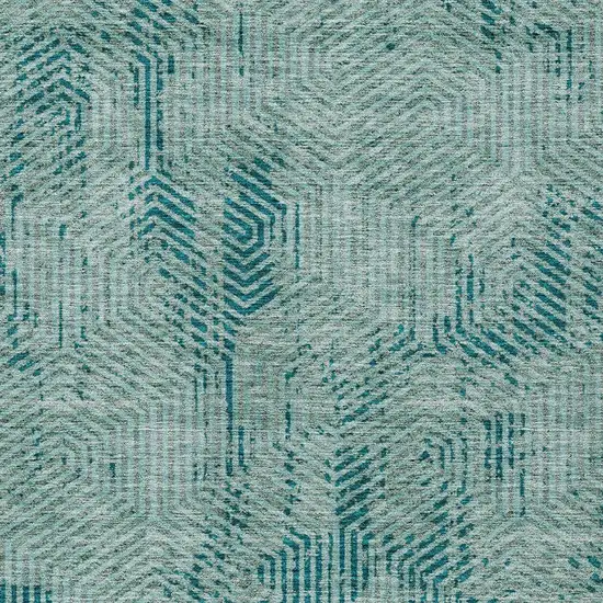 Teal Blue And Gray Geometric Washable Indoor Outdoor Area Rug Photo 6