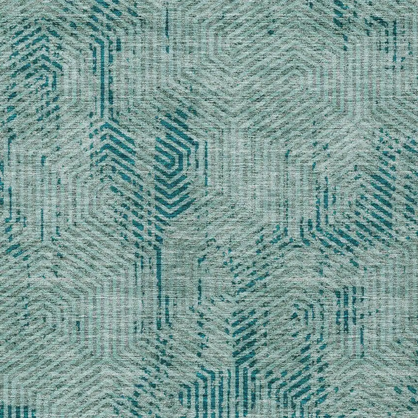 Teal Blue And Gray Geometric Washable Indoor Outdoor Area Rug Photo 6