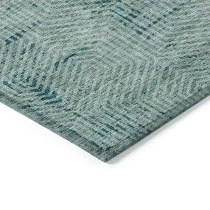Photo of Teal Blue And Gray Geometric Washable Indoor Outdoor Area Rug