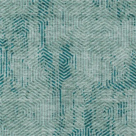 Teal Blue And Gray Geometric Washable Indoor Outdoor Area Rug Photo 8