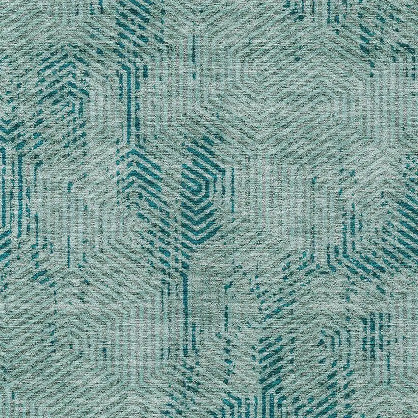 Teal Blue And Gray Geometric Washable Indoor Outdoor Area Rug Photo 8