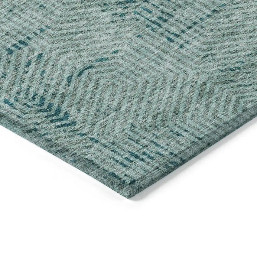 Teal Blue And Gray Geometric Washable Indoor Outdoor Area Rug Photo 4