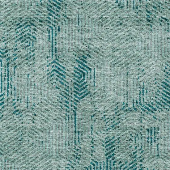 Teal Blue And Gray Geometric Washable Indoor Outdoor Area Rug Photo 9