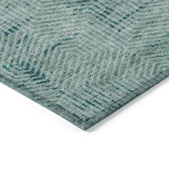 Teal Blue And Gray Geometric Washable Indoor Outdoor Area Rug Photo 5