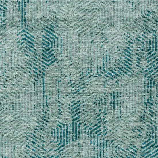 Teal Blue And Gray Geometric Washable Indoor Outdoor Area Rug Photo 6