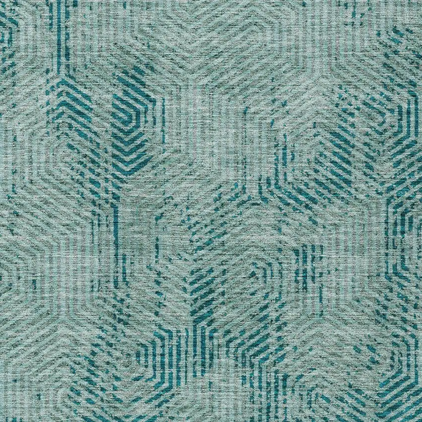 Teal Blue And Gray Geometric Washable Indoor Outdoor Area Rug Photo 6