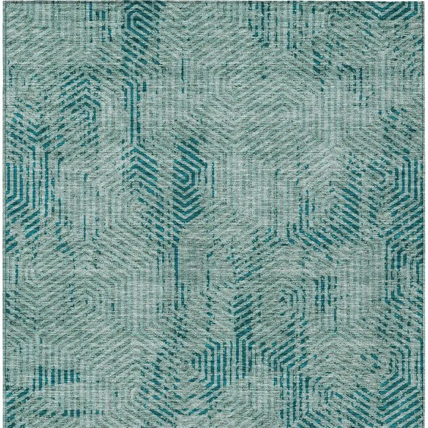 Teal Blue And Gray Geometric Washable Indoor Outdoor Area Rug Photo 7