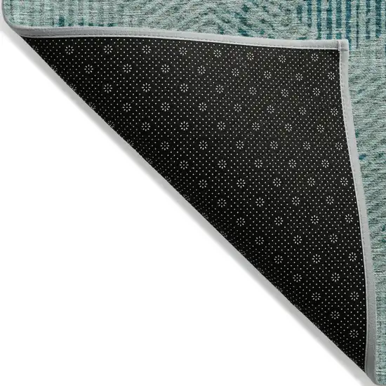 Teal Blue And Gray Geometric Washable Indoor Outdoor Area Rug Photo 4