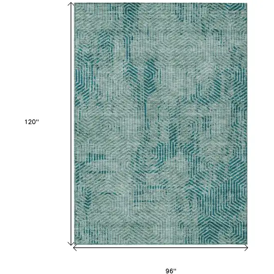 Teal Blue And Gray Geometric Washable Indoor Outdoor Area Rug Photo 3