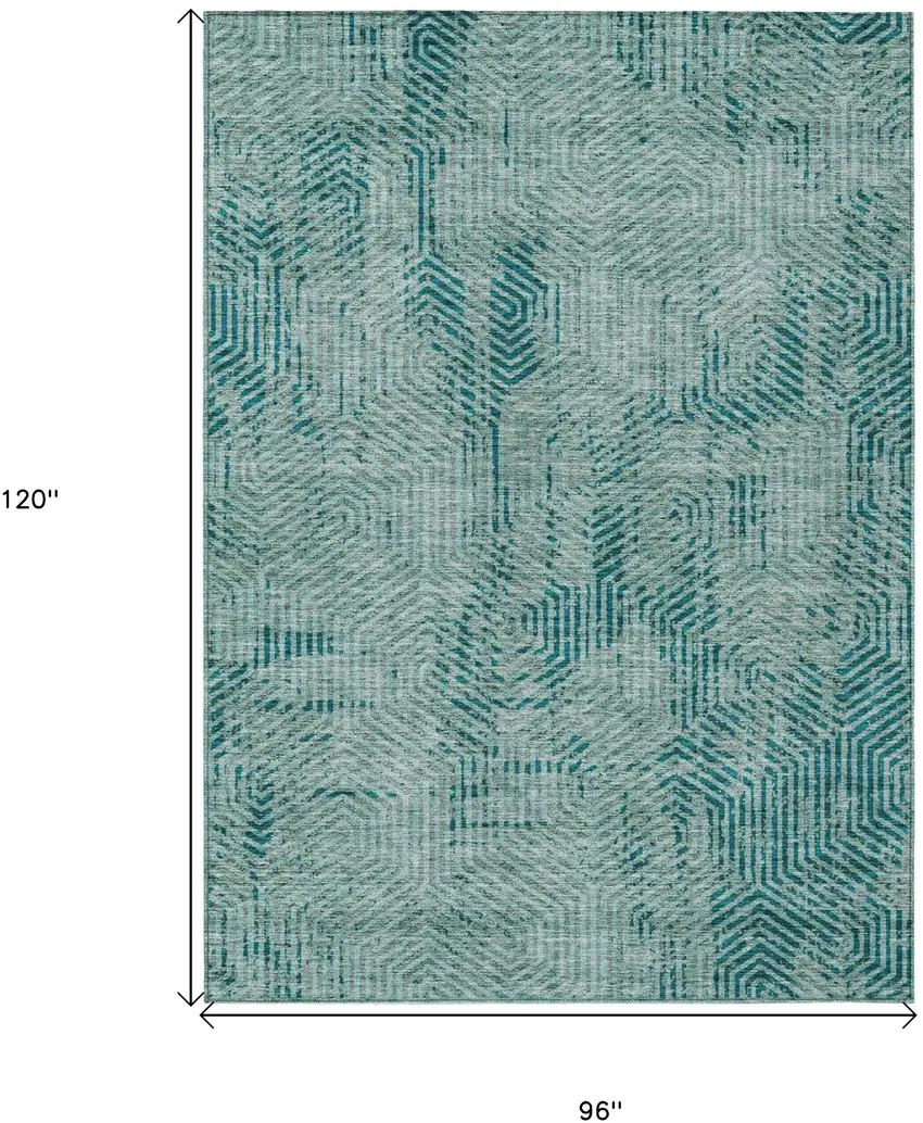 Teal Blue And Gray Geometric Washable Indoor Outdoor Area Rug Photo 3