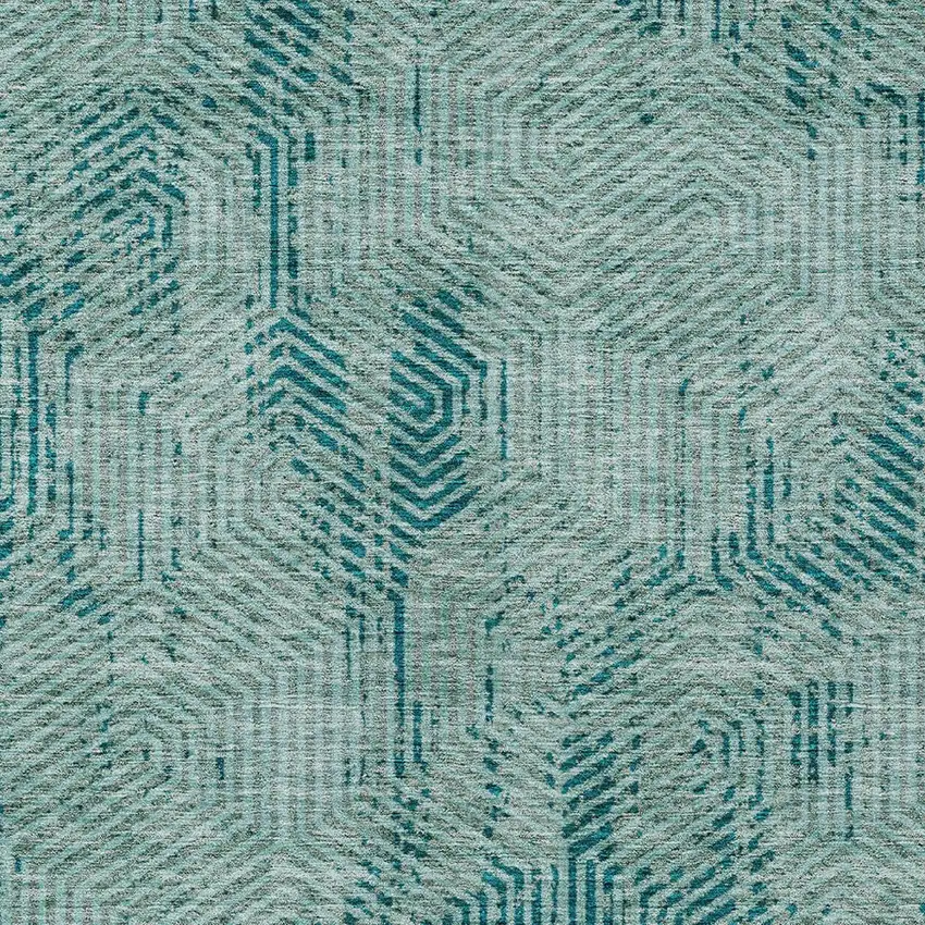 Teal Blue And Gray Geometric Washable Indoor Outdoor Area Rug Photo 6