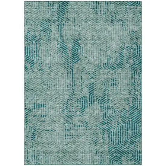 Teal Blue And Gray Geometric Washable Indoor Outdoor Area Rug Photo 2