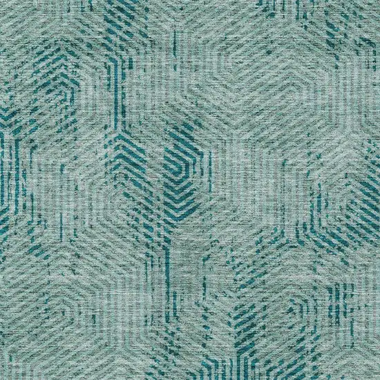 Teal Blue And Gray Geometric Washable Indoor Outdoor Area Rug Photo 6