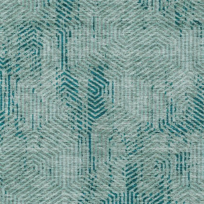 Teal Blue And Gray Geometric Washable Indoor Outdoor Area Rug Photo 6