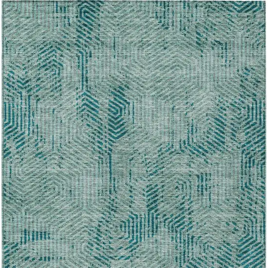 Teal Blue And Gray Geometric Washable Indoor Outdoor Area Rug Photo 7