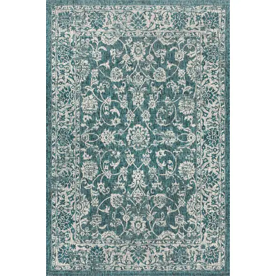 Teal Blue And Gray Medallion Indoor Outdoor Area Rug Photo 1