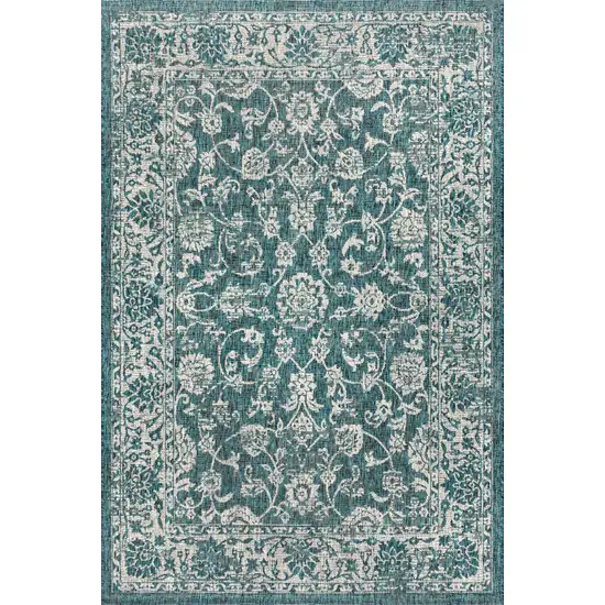 Teal Blue And Gray Medallion Indoor Outdoor Area Rug Photo 3