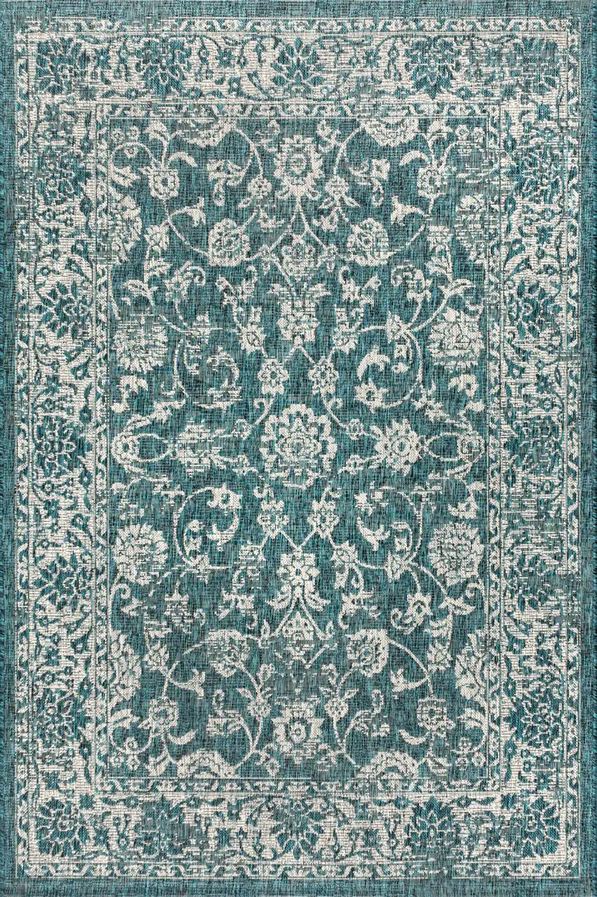 Teal Blue And Gray Medallion Indoor Outdoor Area Rug Photo 3
