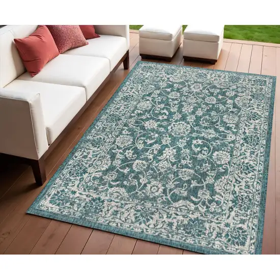 Teal Blue And Gray Medallion Indoor Outdoor Area Rug Photo 1