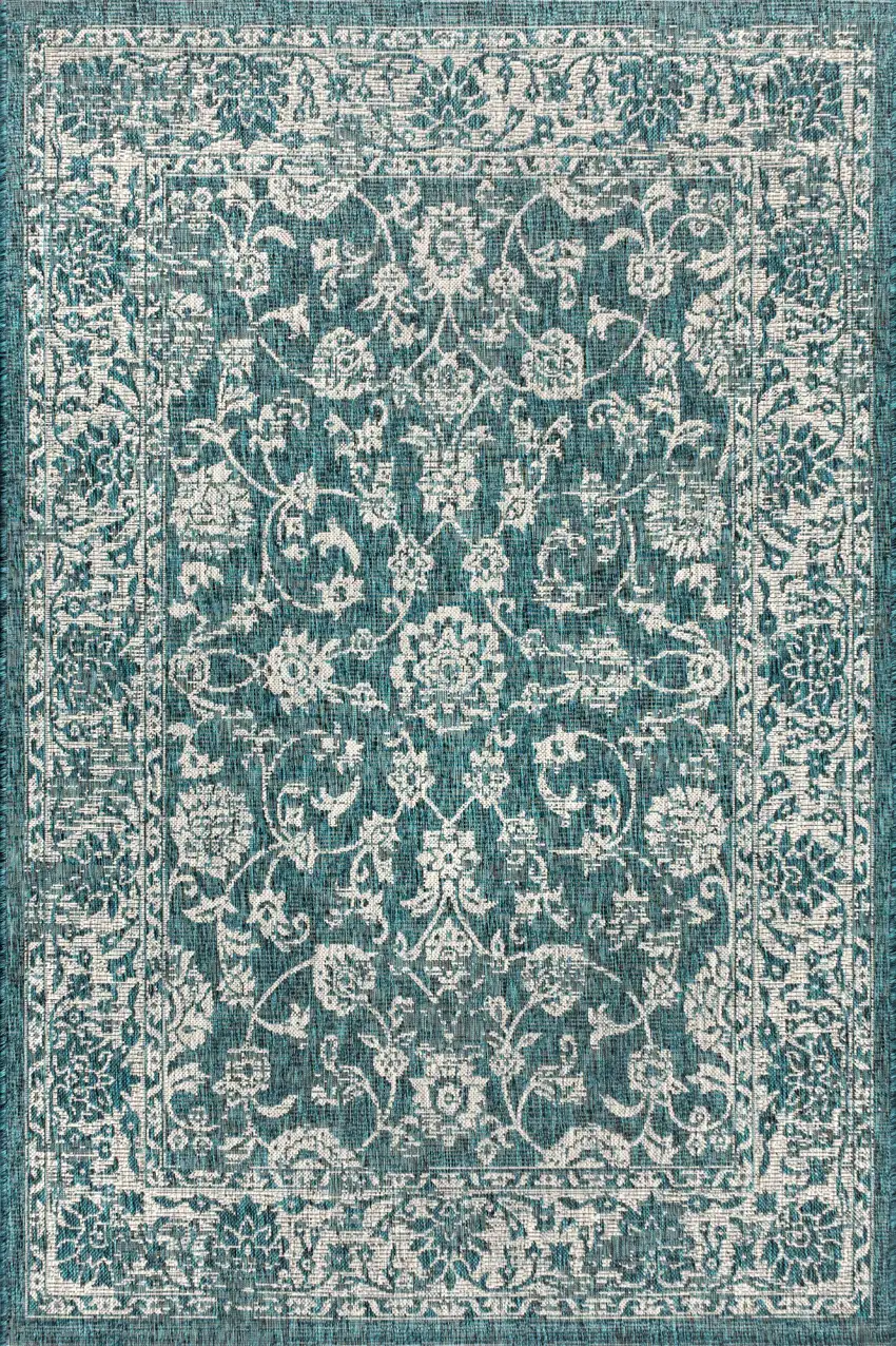 Teal Blue And Gray Medallion Indoor Outdoor Area Rug Photo 1