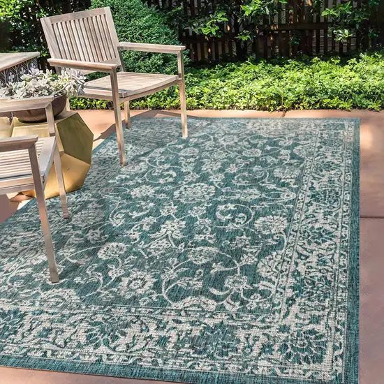 Teal Blue And Gray Medallion Indoor Outdoor Area Rug Photo 8