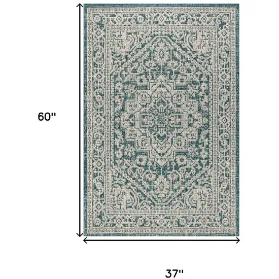 Teal Blue And Gray Medallion Indoor Outdoor Area Rug Photo 5