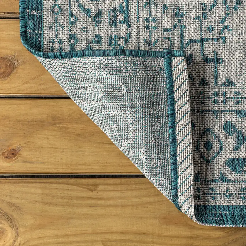 Teal Blue And Gray Medallion Indoor Outdoor Area Rug Photo 4