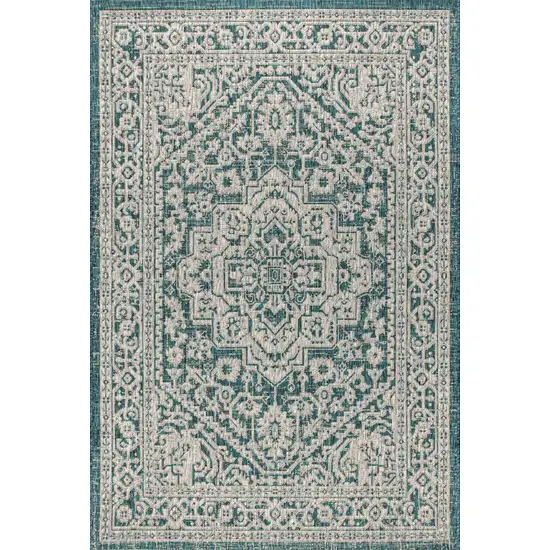 Teal Blue And Gray Medallion Indoor Outdoor Area Rug Photo 1