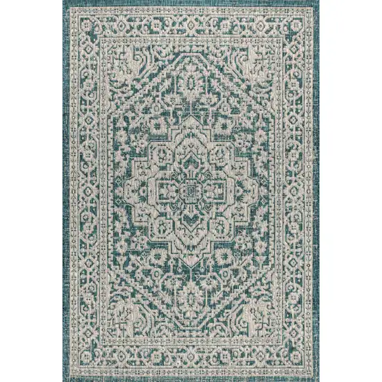 Teal Blue And Gray Medallion Indoor Outdoor Area Rug Photo 3