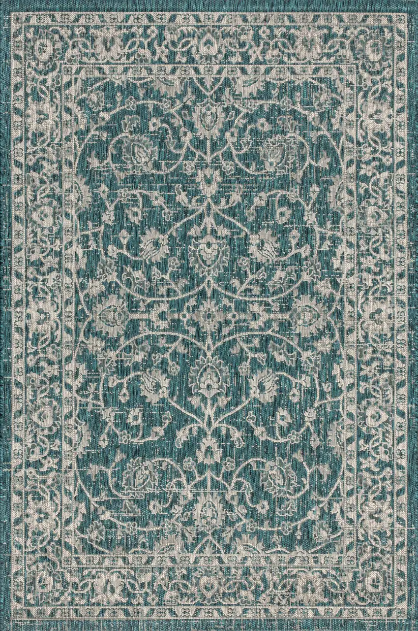Teal Blue And Gray Medallion Indoor Outdoor Area Rug Photo 3