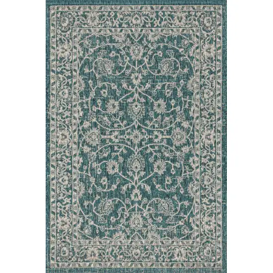 Teal Blue And Gray Medallion Indoor Outdoor Area Rug Photo 1